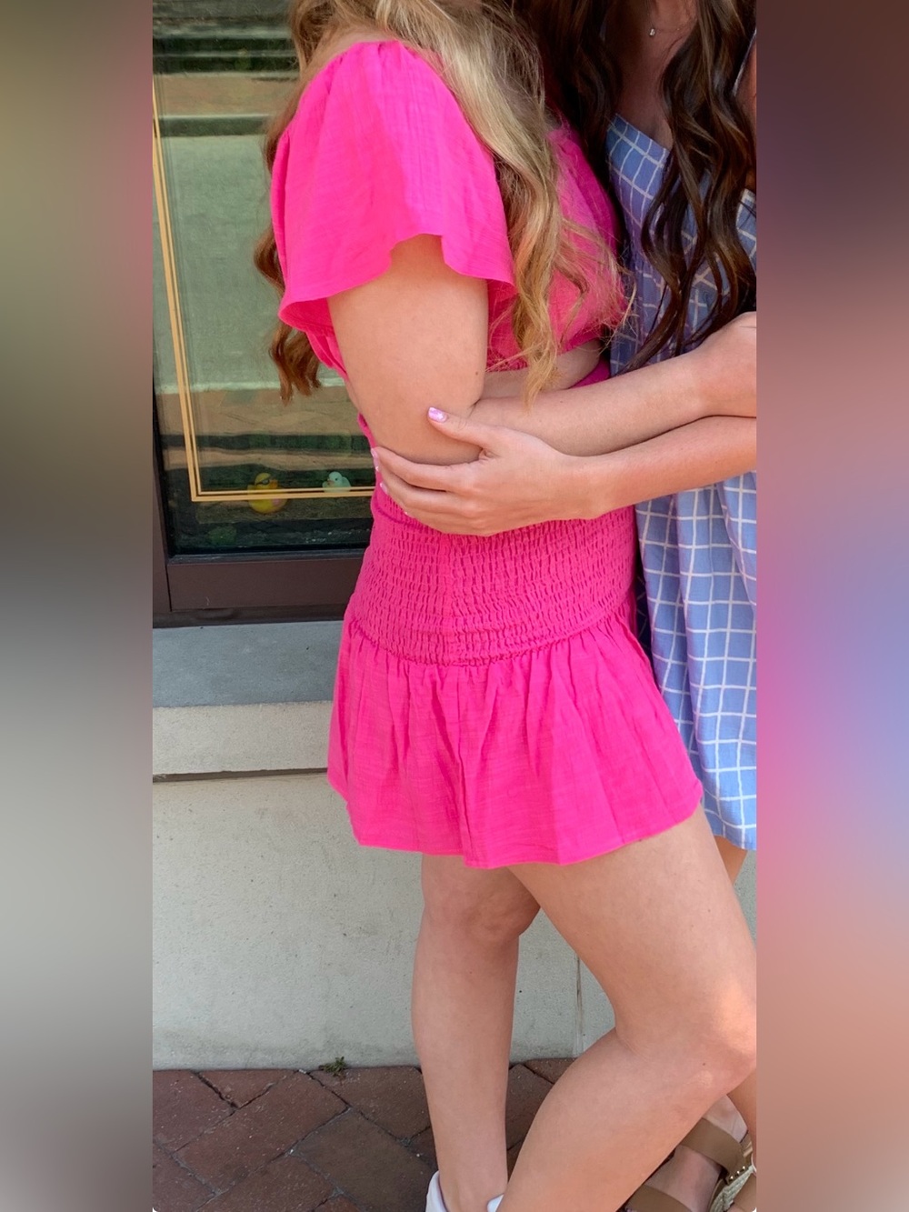 Pink Smocked Mini Skirt Set